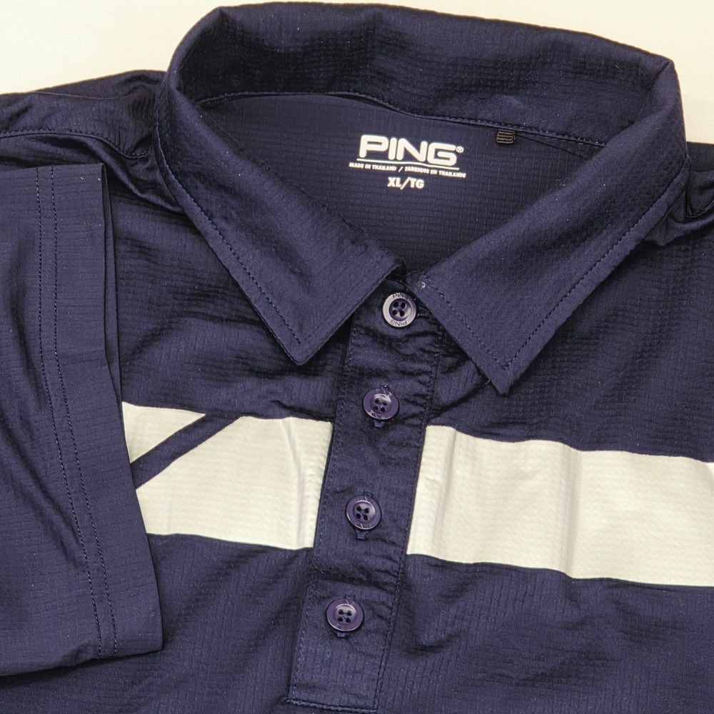 PING SensorCool Golf Polo Mens XL Navy Blue White Stripe Performance Shirt